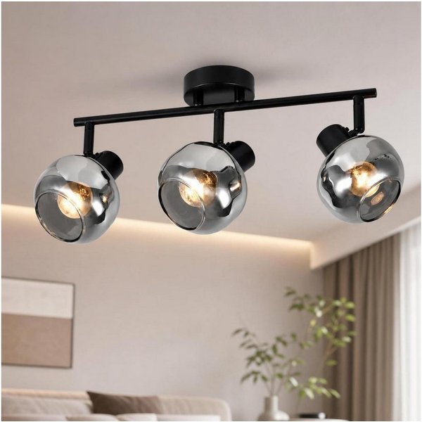 ZMH Deckenleuchte Wohnzimmer 350° Drehbar Rauchgrau Glas Retro Flurlampe für Küche, Vertikale Drehung: 90 Grad, ohne Leuchtmittel