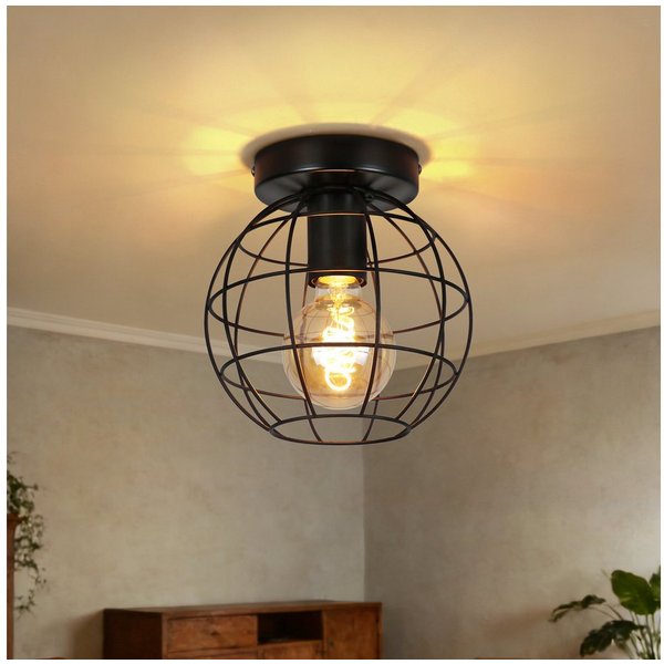 ZMH Deckenleuchte Wohnzimmer E27 Schwarz Lampenschirm Vintage Deckenlampe Flur, ohne Leuchtmittel, Treppenhauslampe Retro Deckenbeleuchtung für Küche & Schlafzi