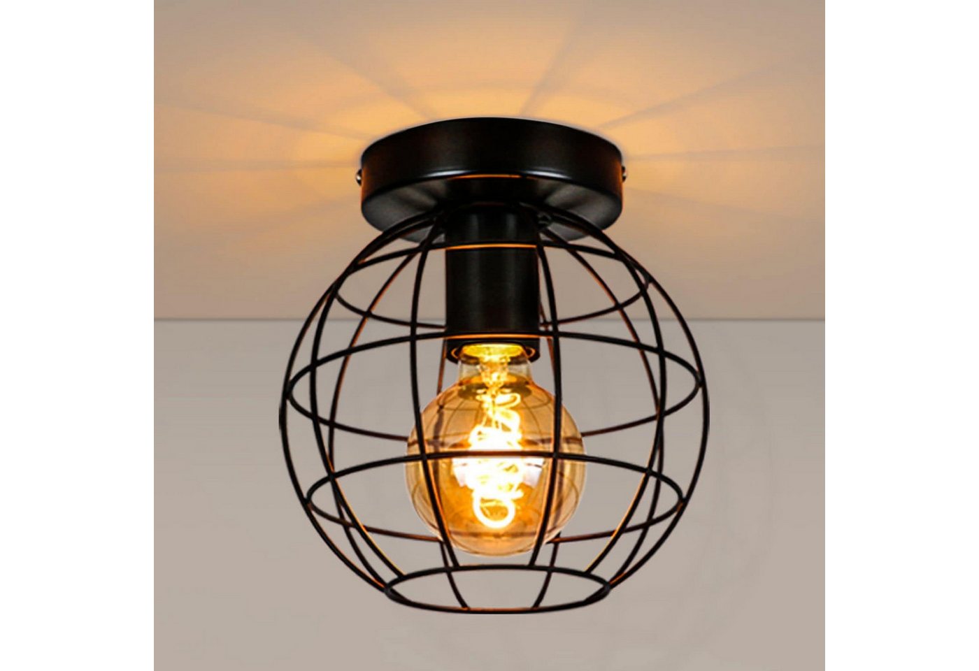 ZMH Deckenleuchte Wohnzimmer E27 Schwarz Lampenschirm Vintage Deckenlampe Flur, ohne Leuchtmittel, Treppenhauslampe Retro Deckenbeleuchtung für Küche & Schlafzi – Bild 2 von 5