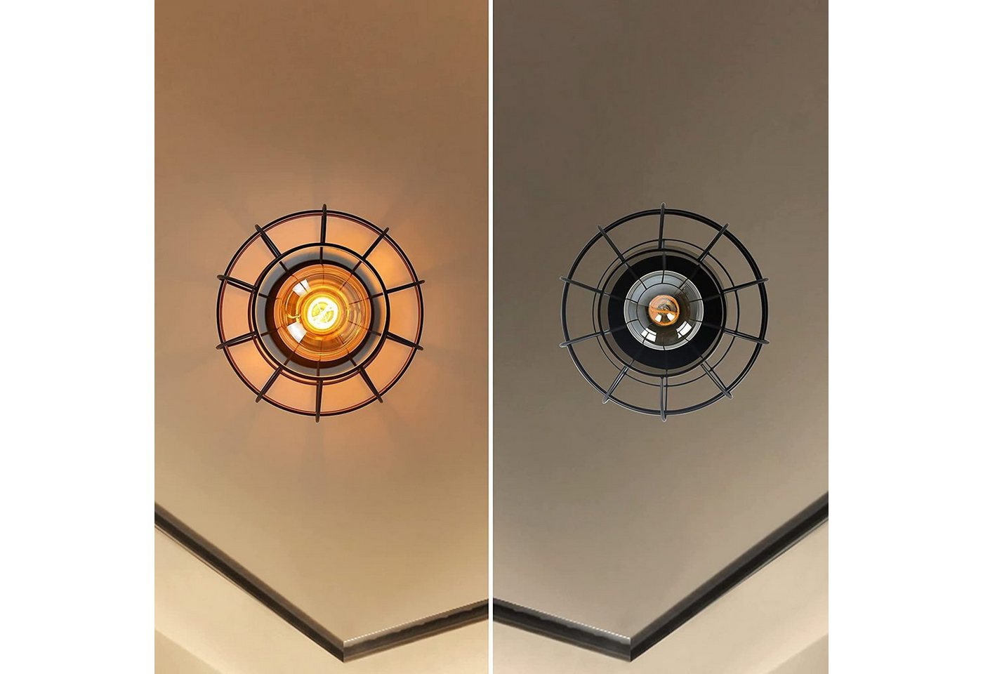 ZMH Deckenleuchte Wohnzimmer E27 Schwarz Lampenschirm Vintage Deckenlampe Flur, ohne Leuchtmittel, Treppenhauslampe Retro Deckenbeleuchtung für Küche & Schlafzi – Bild 5 von 5