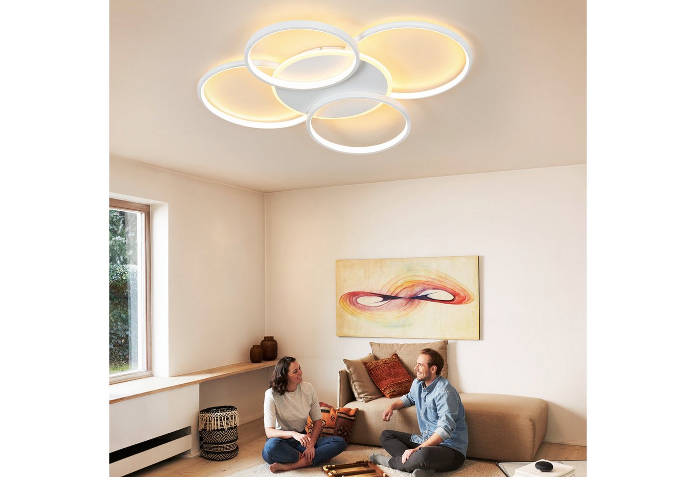 ZMH Deckenleuchte Wohnzimmer Modern 4/5 Flammig Ringoptik Design 37/70W Schlafzimmer, LED fest integriert, 3000-6500K, 70W, 6510lm, IR-CCT, dimmbar, 67×55,5×6cm – Bild 4 von 5