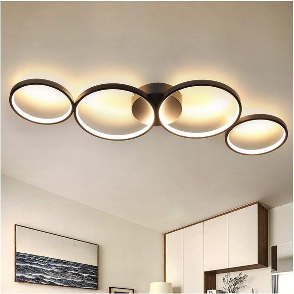 ZMH Deckenleuchte Wohnzimmer Modern 4/5 Flammig Ringoptik Design 37/70W Schlafzimmer, LED fest integriert, Warmweiß, 37W, 3000K, warmweiß, 88×5,8×31cm