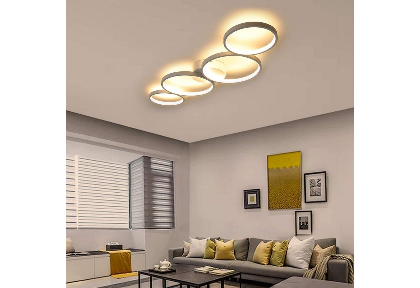 ZMH Deckenleuchte Wohnzimmer Modern 4/5 Flammig Ringoptik Design 37/70W Schlafzimmer, LED fest integriert, Warmweiß, 37W, 3000K, warmweiß, 88×5,8×31cm – Bild 2 von 5