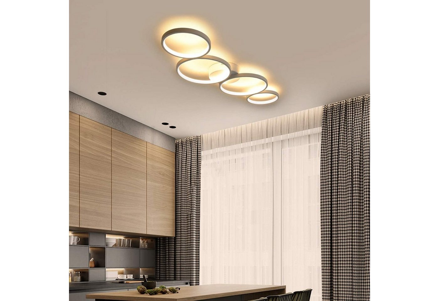 ZMH Deckenleuchte Wohnzimmer Modern 4/5 Flammig Ringoptik Design 37/70W Schlafzimmer, LED fest integriert, Warmweiß, 37W, 3000K, warmweiß, 88×5,8×31cm – Bild 3 von 5