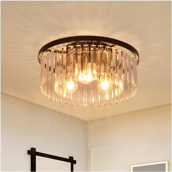 ZMH Deckenleuchte Wohnzimmer Schwarz E27 Deckenlampe Modern Kristall für Küche Büro, Hochwertige Design, ohne Leuchtmittel, Metall Schlafzimmerlampe Esszimmer K