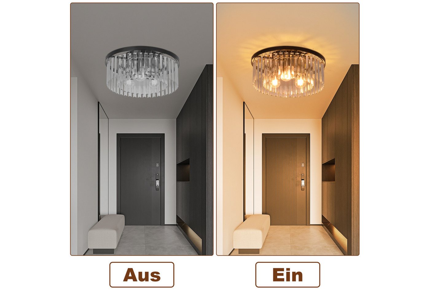 ZMH Deckenleuchte Wohnzimmer Schwarz E27 Deckenlampe Modern Kristall für Küche Büro, Hochwertige Design, ohne Leuchtmittel, Metall Schlafzimmerlampe Esszimmer K – Bild 4 von 5