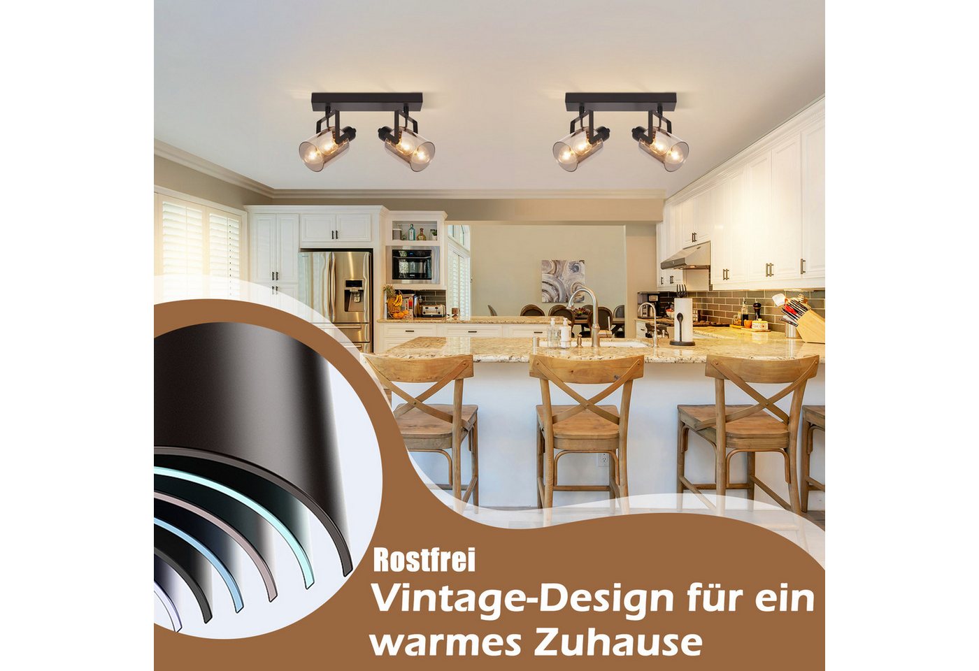 ZMH Deckenstrahler 2/3/4 Flammig Rauchgrau Glas E14 Deckenspot schwenkbar drehbar, ohne Leuchtmittel, Deckenleuchte für Wohnzimmer Schlafzimmer Flur Küche – Bild 2 von 5