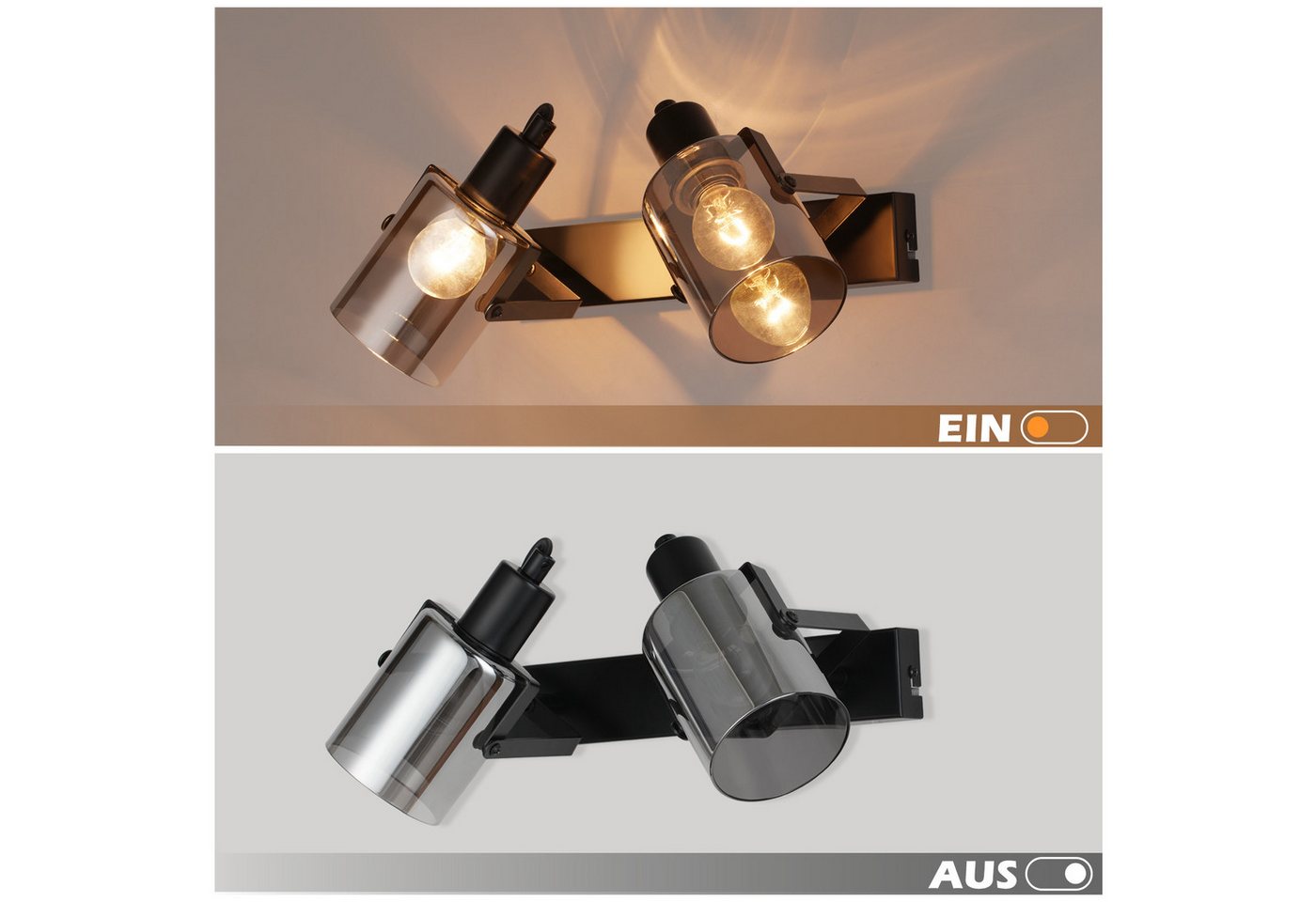 ZMH Deckenstrahler 2/3/4 Flammig Rauchgrau Glas E14 Deckenspot schwenkbar drehbar, ohne Leuchtmittel, Deckenleuchte für Wohnzimmer Schlafzimmer Flur Küche – Bild 5 von 5