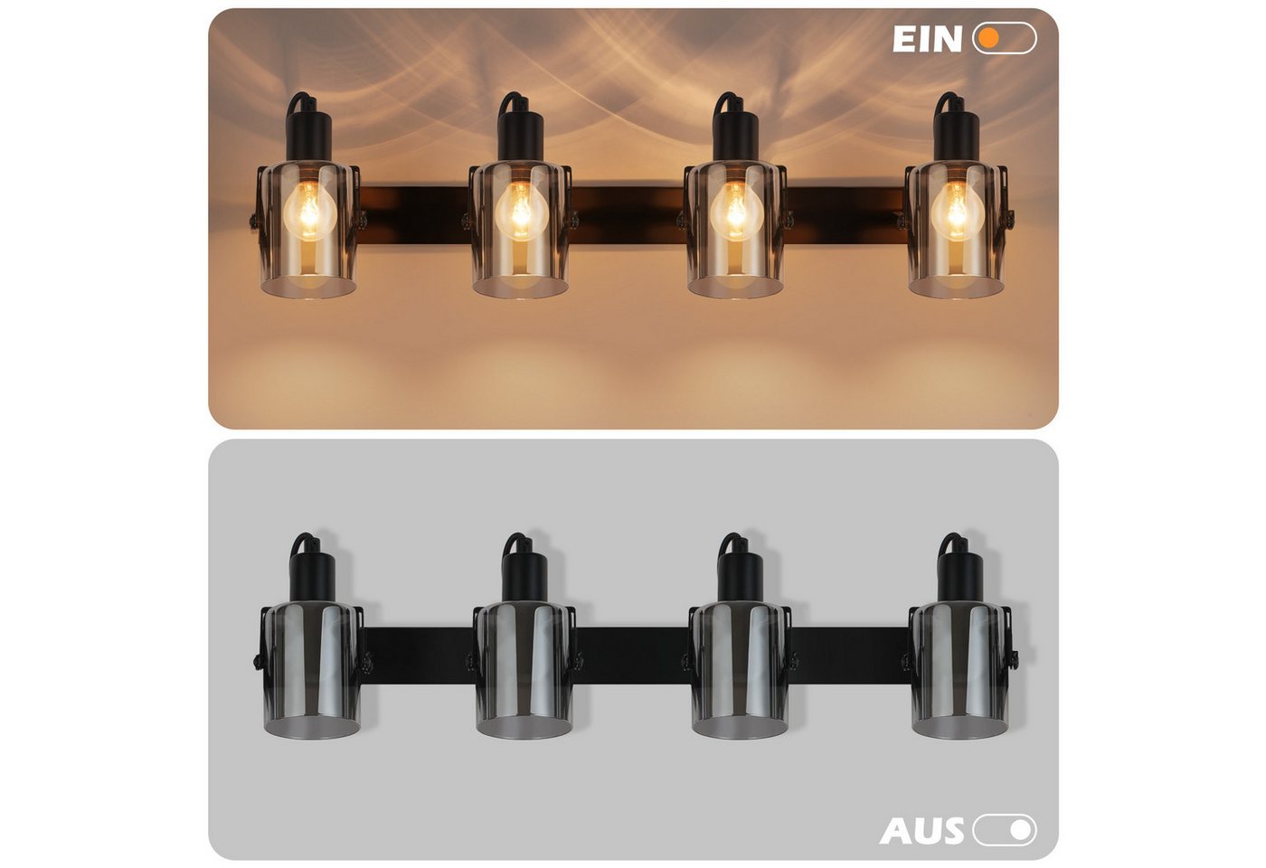 ZMH Deckenstrahler 2/3/4 Flammig Rauchgrau Glas E14 Deckenspot schwenkbar drehbar, ohne Leuchtmittel, Deckenleuchte für Wohnzimmer Schlafzimmer Flur Küche – Bild 5 von 5