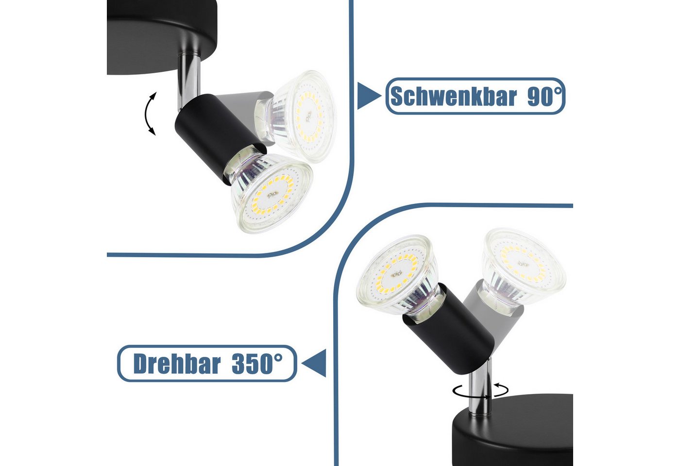 ZMH Deckenstrahler 3-flammig, GU10 Deckenspots 350° schwenkbar, verstellbare Spots, ohne Leuchtmittel, moderne Deckenleuchte aus Metall – Bild 2 von 5