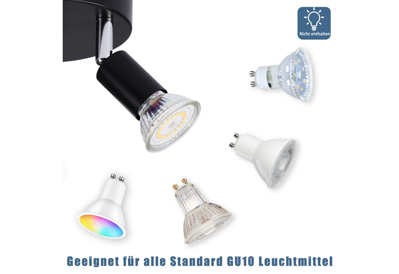 ZMH Deckenstrahler 3-flammig, GU10 Deckenspots 350° schwenkbar, verstellbare Spots, ohne Leuchtmittel, moderne Deckenleuchte aus Metall – Bild 3 von 5