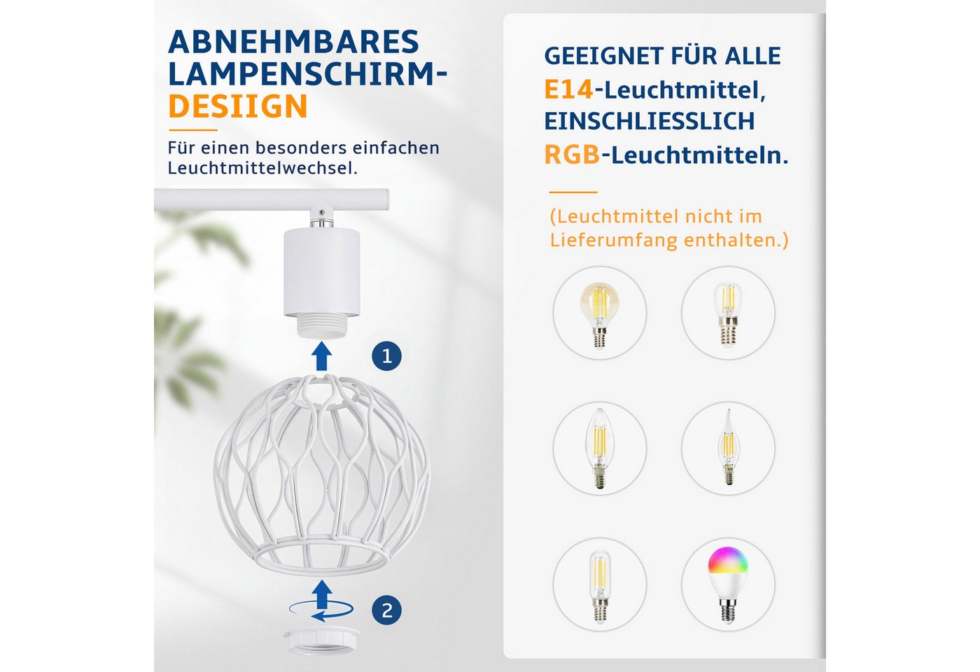 ZMH Deckenstrahler 3 Flammig E14, 3 schwenkbare Spots je 350° drehbar und 90° neigbar, ohne Leuchtmittel, Deckenlampe für Küche Flur Wohnzimmer Esszimmer, Vinta – Bild 3 von 5
