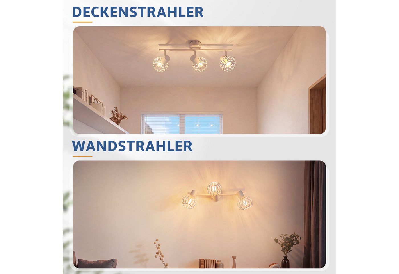 ZMH Deckenstrahler 3 Flammig E14, 3 schwenkbare Spots je 350° drehbar und 90° neigbar, ohne Leuchtmittel, Deckenlampe für Küche Flur Wohnzimmer Esszimmer, Vinta – Bild 4 von 5
