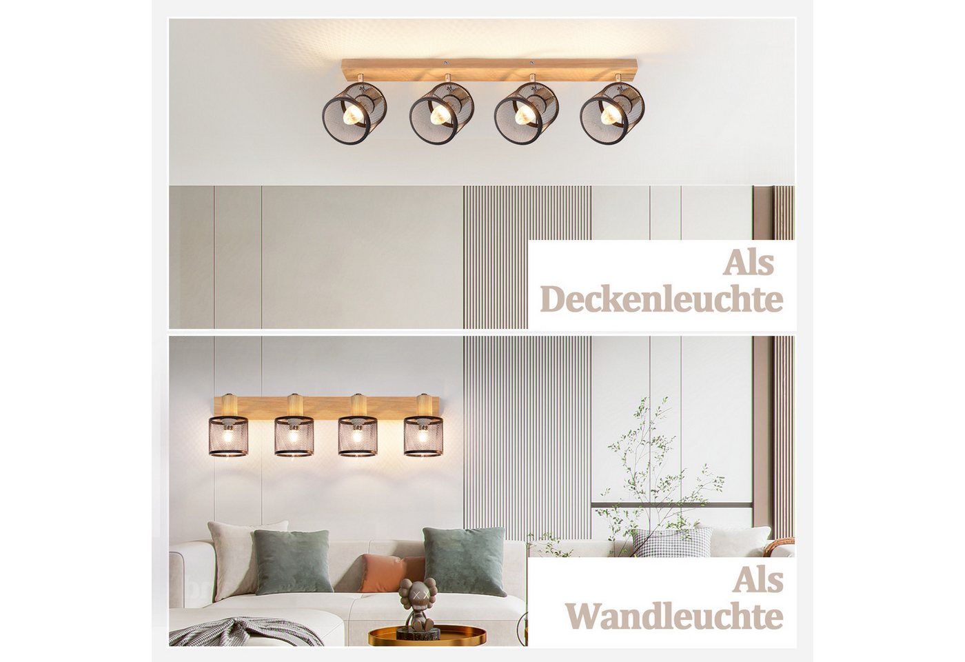 ZMH Deckenstrahler 4 Flammig E14 Schwarz/Weiß Modern Wohnzimmerlampe Max.25w, Hochwertige Materialien für langanhaltende Qualität, ohne Leuchtmittel, Schwenkbar – Bild 4 von 5
