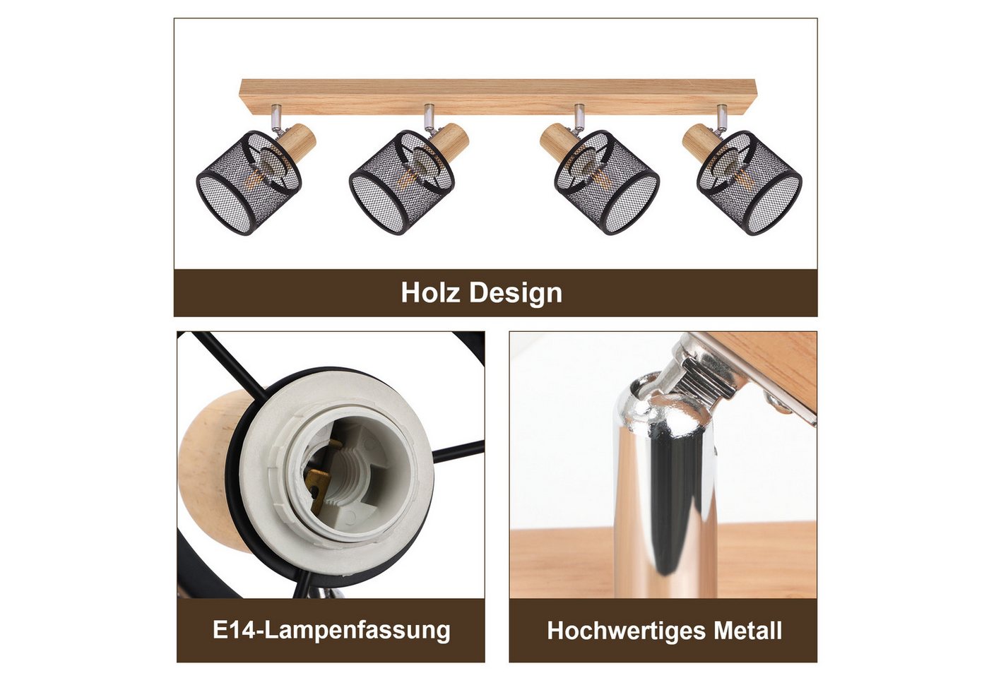 ZMH Deckenstrahler 4 Flammig E14 Schwarz/Weiß Modern Wohnzimmerlampe Max.25w, Hochwertige Materialien für langanhaltende Qualität, ohne Leuchtmittel, Schwenkbar – Bild 5 von 5