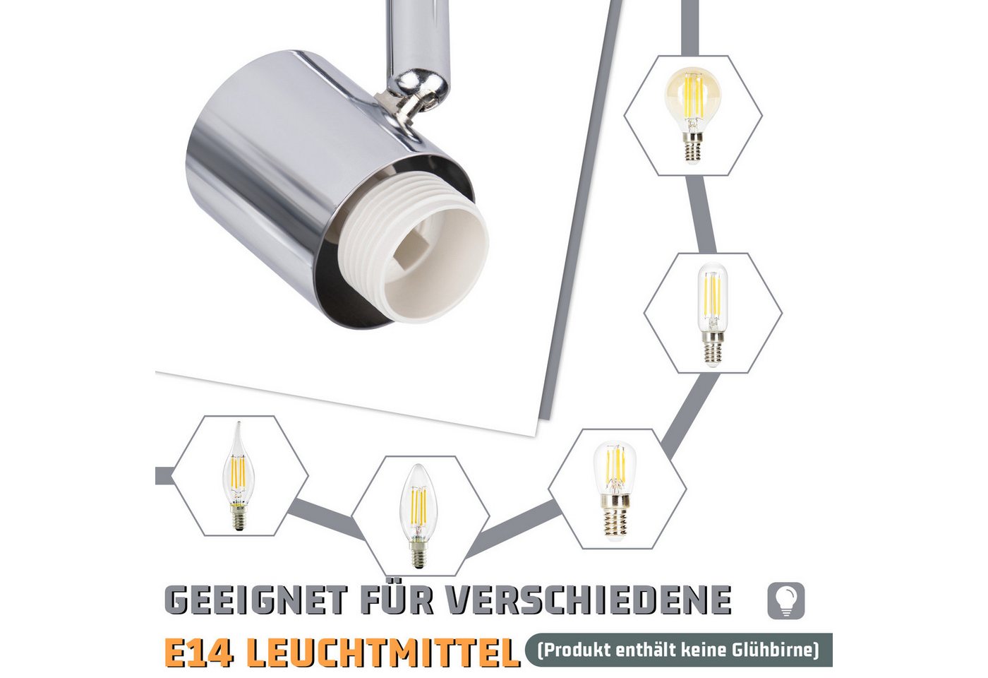 ZMH Deckenstrahler 6-flammig E14 Deckenleuchte Wohnzimmer, 6 schwenkbare Spots, ohne Leuchtmittel, Spotleuchte Metall Glas Vintage – Bild 2 von 5