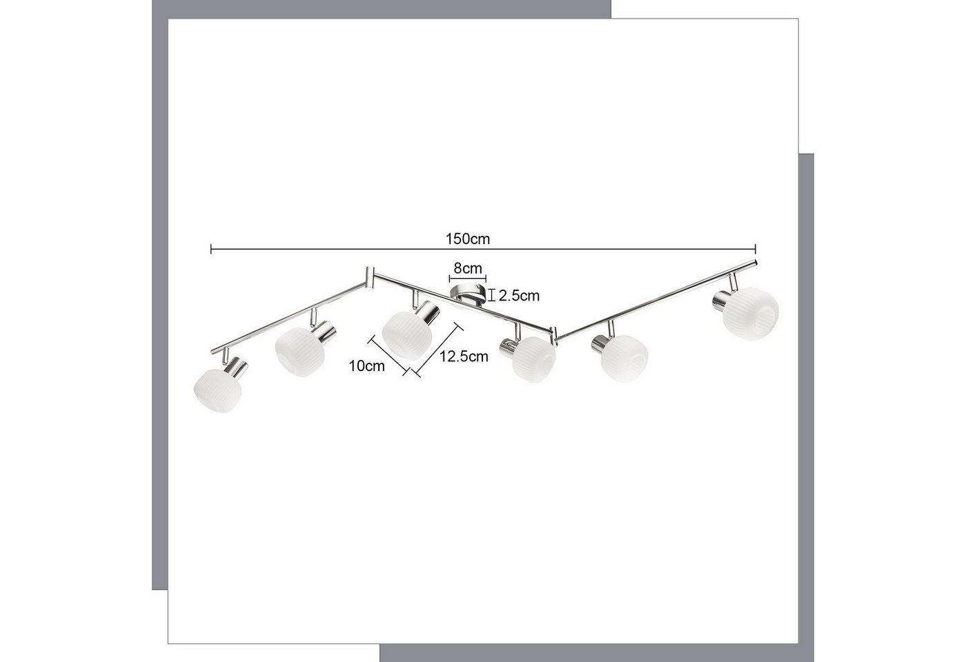 ZMH Deckenstrahler 6-flammig E14 Deckenleuchte Wohnzimmer, 6 schwenkbare Spots, ohne Leuchtmittel, Spotleuchte Metall Glas Vintage – Bild 3 von 5