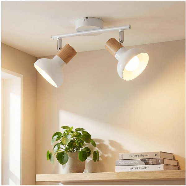 ZMH Deckenstrahler E14 Flammig Eisen Lampenschirm Deckenlampe Flur & Schlafzimmer, ohne Leuchtmittel, Weiß Schwenkbar 350° Modern Wohnzimmerlampe