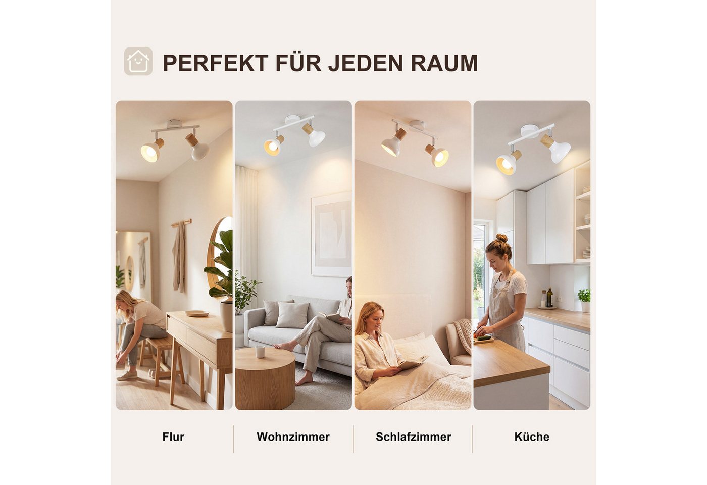 ZMH Deckenstrahler E14 Flammig Eisen Lampenschirm Deckenlampe Flur & Schlafzimmer, ohne Leuchtmittel, Weiß Schwenkbar 350° Modern Wohnzimmerlampe – Bild 4 von 5