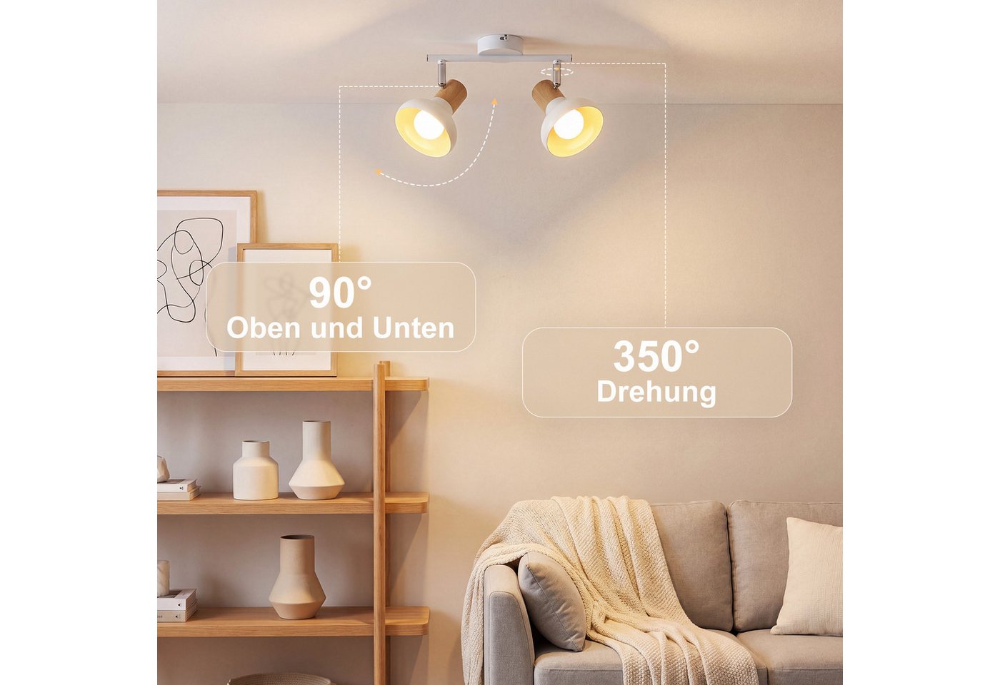 ZMH Deckenstrahler E14 Flammig Eisen Lampenschirm Deckenlampe Flur & Schlafzimmer, ohne Leuchtmittel, Weiß Schwenkbar 350° Modern Wohnzimmerlampe – Bild 5 von 5