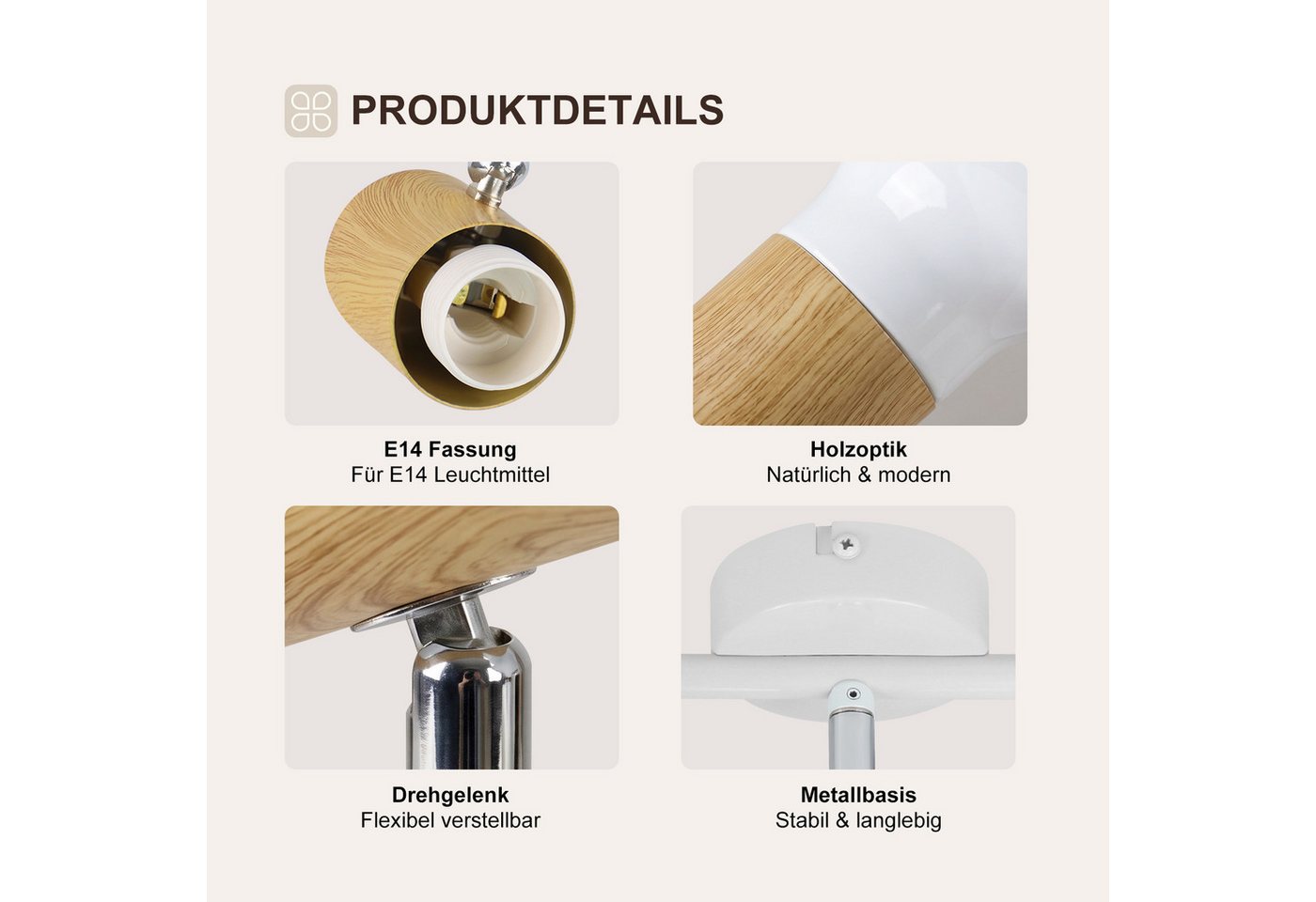 ZMH Deckenstrahler E14 Flammig Eisen Lampenschirm Deckenlampe Flur & Schlafzimmer, ohne Leuchtmittel, Weiß Schwenkbar 350° Modern Wohnzimmerlampe – Bild 3 von 5