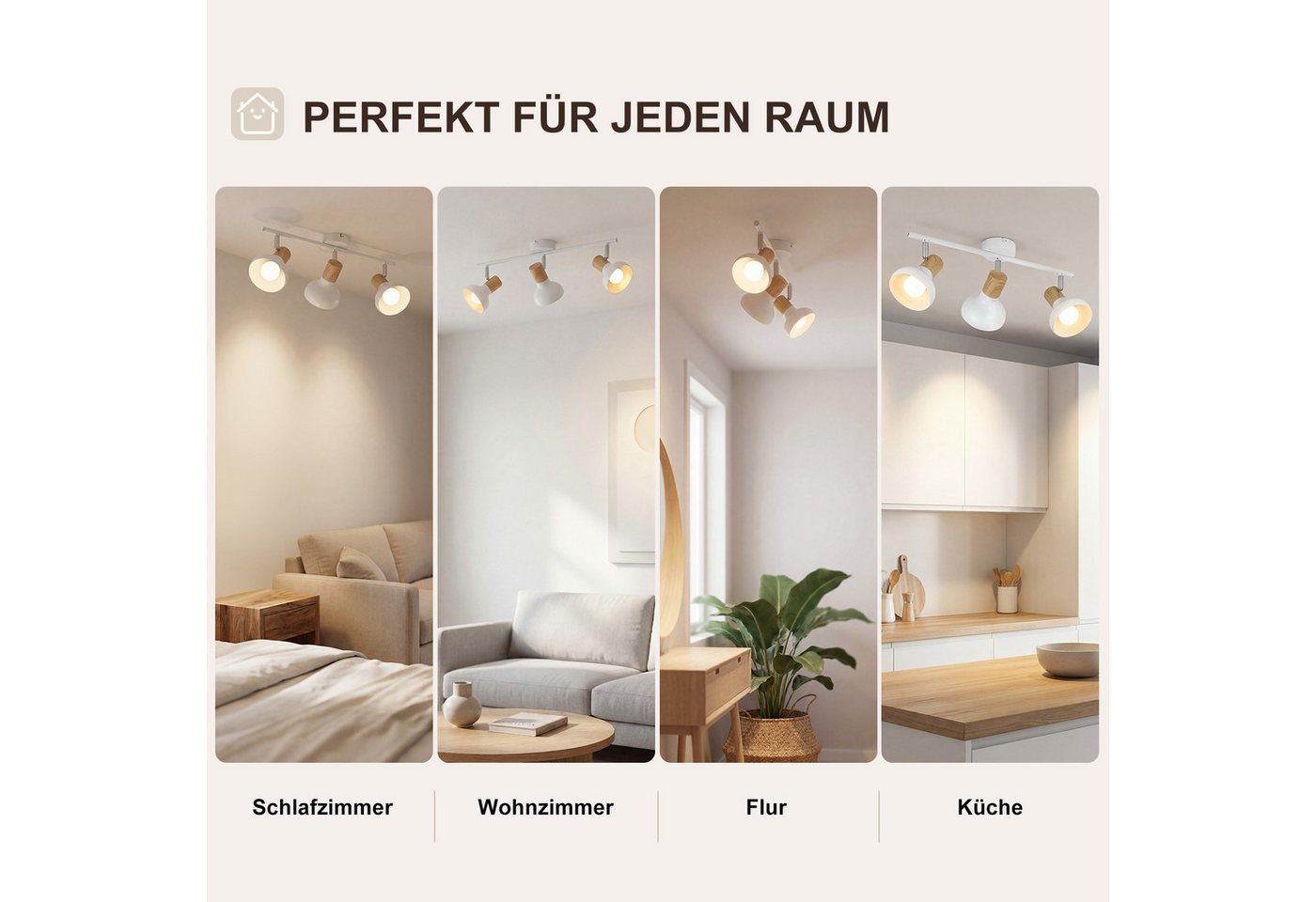 ZMH Deckenstrahler E14 Flammig Eisen Lampenschirm Deckenlampe Flur & Schlafzimmer, ohne Leuchtmittel, Weiß Schwenkbar 350° Modern Wohnzimmerlampe – Bild 4 von 5