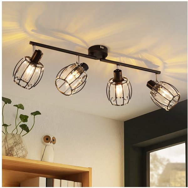 ZMH Deckenstrahler E14 Retro Deckenleuchte mit Kristall-Lampenschirm, 350° schwenkbar, ohne Leuchtmittel, Deckenlampe für Wohnzimmer Schlafzimmer Flur