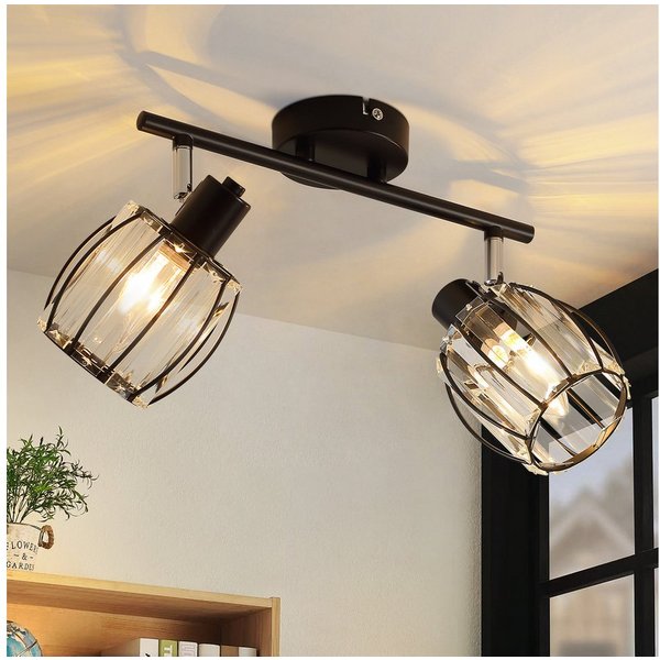 ZMH Deckenstrahler E14 Retro Deckenleuchte mit Kristall-Lampenschirm, 350° schwenkbar, ohne Leuchtmittel, Deckenlampe für Wohnzimmer Schlafzimmer Flur