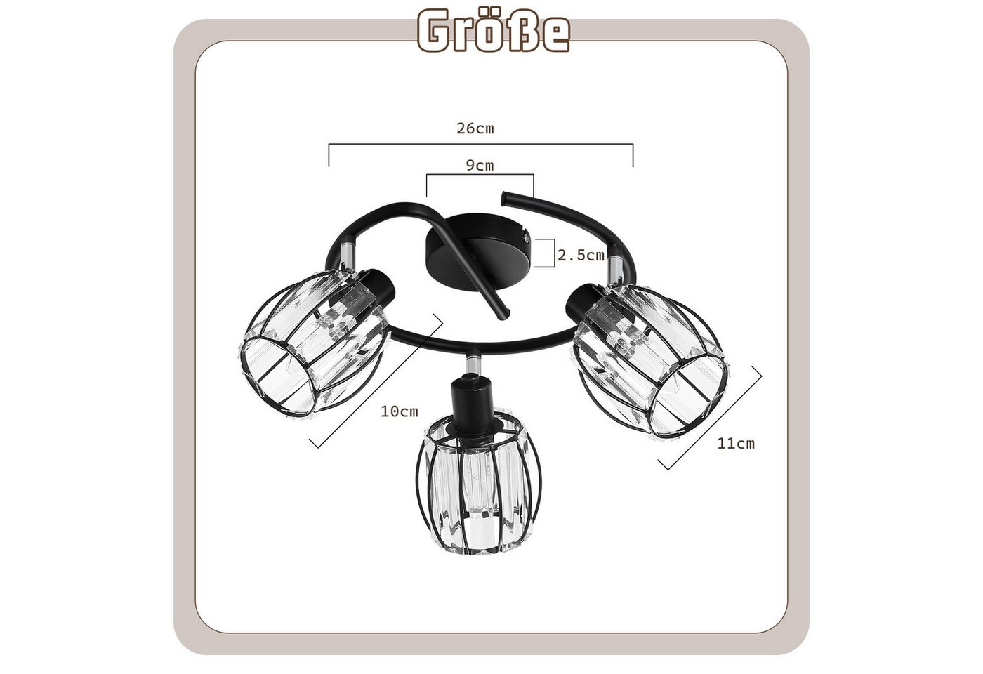 ZMH Deckenstrahler E14 Retro Deckenleuchte mit Kristall-Lampenschirm, 350° schwenkbar, ohne Leuchtmittel, Deckenlampe für Wohnzimmer Schlafzimmer Flur – Bild 4 von 5