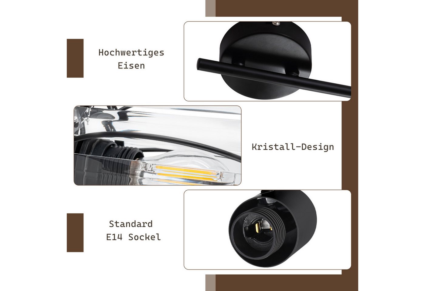 ZMH Deckenstrahler E14 Retro Deckenleuchte mit Kristall-Lampenschirm, 350° schwenkbar, ohne Leuchtmittel, Deckenlampe für Wohnzimmer Schlafzimmer Flur – Bild 5 von 5