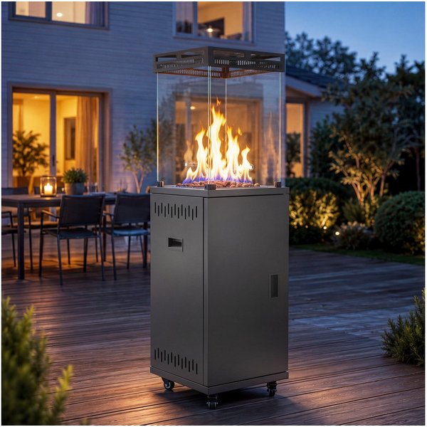 ZMH Heizstrahler Schwarz, 10/13 KW Gas, einfach zu bewegen, temperaturregulierbar, 5-13KW stufenlos, 20-60m², für 15kg Gasflaschen, mit Lenkrollen