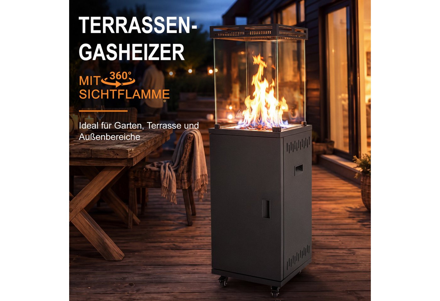 ZMH Heizstrahler Schwarz, 10/13 KW Gas, einfach zu bewegen, temperaturregulierbar, 5-13KW stufenlos, 20-60m², für 15kg Gasflaschen, mit Lenkrollen – Bild 2 von 5