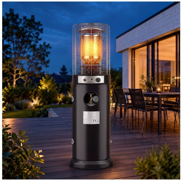 ZMH Heizstrahler Schwarz, 10/13 KW Gas, einfach zu bewegen, temperaturregulierbar, 5-10KW stufenlos, 20-60m², für 15kg Gasflaschen, mit Rollen