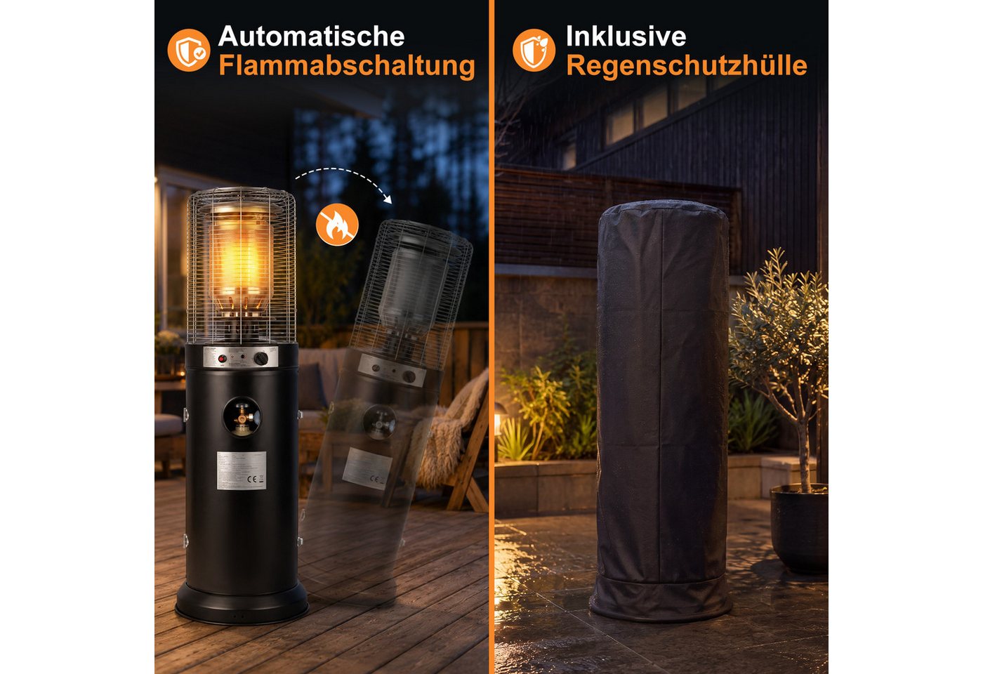 ZMH Heizstrahler Schwarz, 10/13 KW Gas, einfach zu bewegen, temperaturregulierbar, 5-10KW stufenlos, 20-60m², für 15kg Gasflaschen, mit Rollen – Bild 5 von 5