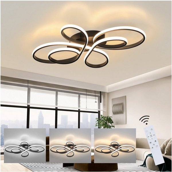 ZMH LED Deckenleuchte 100 cm, 90W Wohnzimmerlampe im Schmetterlingsdesign, LED fest integriert, Warmweiß bis Kaltweiß, dimmbar 3000–6000K, Deckenlampe mit Fernb
