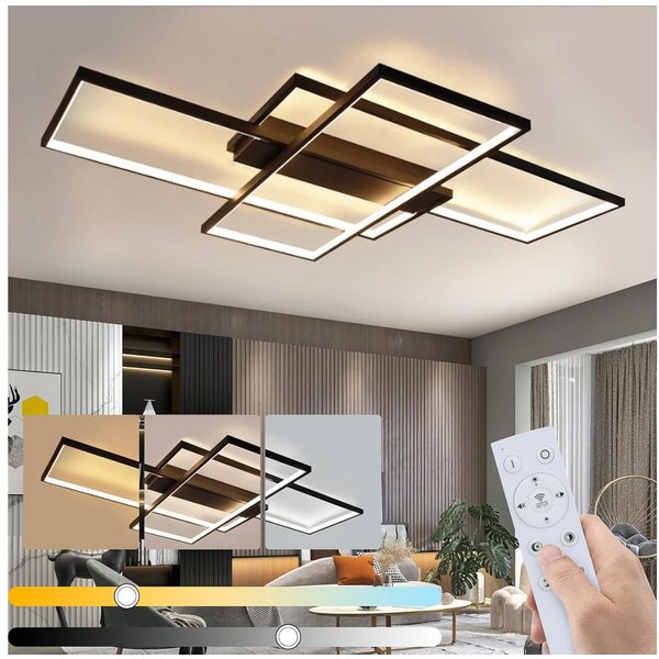 ZMH LED Deckenleuchte 100 cm, geometrische Deckenlampe 88 W mit Fernbedienung, dimmbar 3000–6000 K, LED fest integriert, Warmweiß bis Kaltweiß, Memory-Funktion 