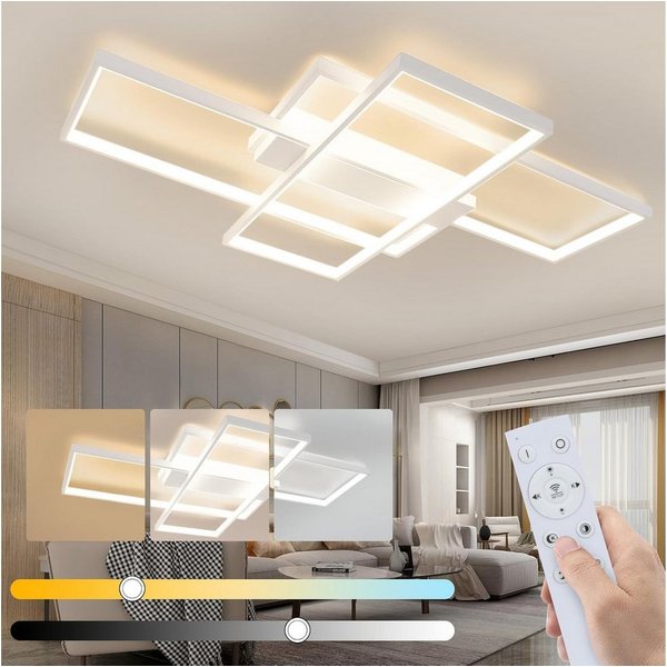 ZMH LED Deckenleuchte 100 cm, geometrische Deckenlampe 88 W mit Fernbedienung, dimmbar 3000–6000 K, LED fest integriert, Warmweiß bis Kaltweiß, Memory-Funktion 