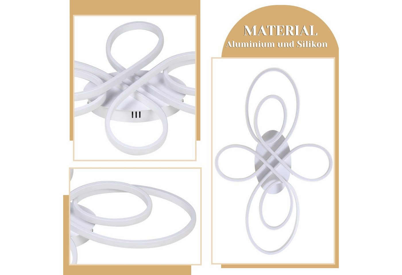 ZMH LED Deckenleuchte 100 cm, 90W Wohnzimmerlampe im Schmetterlingsdesign, LED fest integriert, Warmweiß bis Kaltweiß, dimmbar 3000–6000K, Deckenlampe mit Fernb – Bild 4 von 5