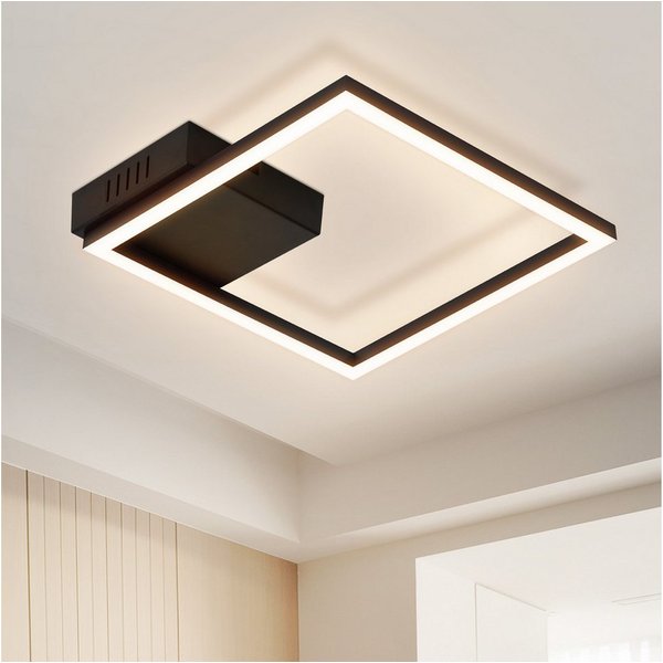 ZMH LED Deckenleuchte 12W Schwar Modern eckig Deckenlampe 26*26*4.7cm, LED fest integriert, Warmweiß, Wohnzimmer für Esszimmer Flur