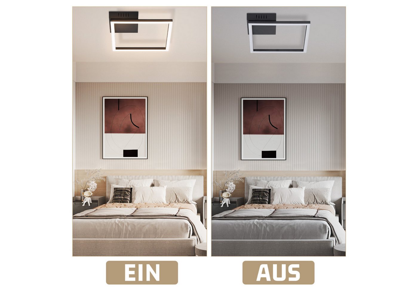 ZMH LED Deckenleuchte 12W Schwar Modern eckig Deckenlampe 26*26*4.7cm, LED fest integriert, Warmweiß, Wohnzimmer für Esszimmer Flur – Bild 5 von 5