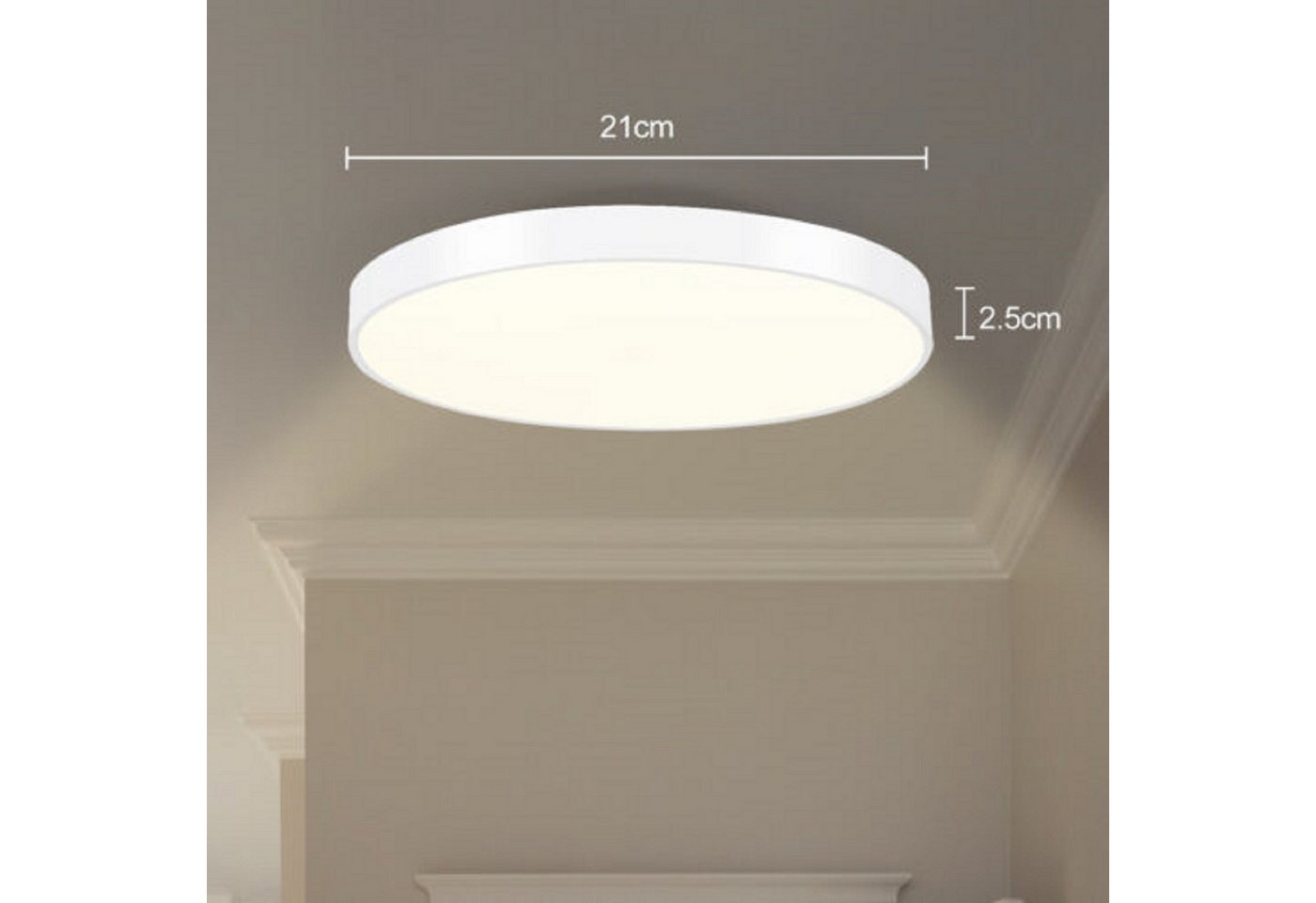 ZMH LED Deckenleuchte Ø21cm 12W Ultraflach 2,5cm, 3000K Rund, LED fest integriert, Warmweiß, Deckenlampe für Flur Schlafzimmer Küche Wohnzimmer Esszimmer – Bild 2 von 5