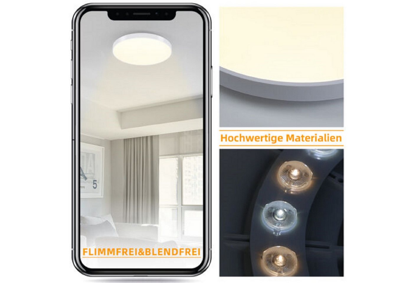 ZMH LED Deckenleuchte Ø21cm 12W Ultraflach 2,5cm, 3000K Rund, LED fest integriert, Warmweiß, Deckenlampe für Flur Schlafzimmer Küche Wohnzimmer Esszimmer – Bild 4 von 5