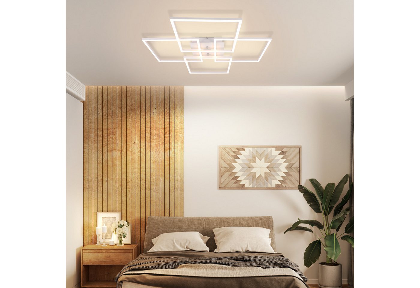 ZMH LED Deckenleuchte 32 W, 3929 lm, warmweiß 3000 K, dimmbar per Wandschalter, LED fest integriert, Warmweiß, Memory-Funktion, 4-Rahmen-Design – Bild 2 von 5