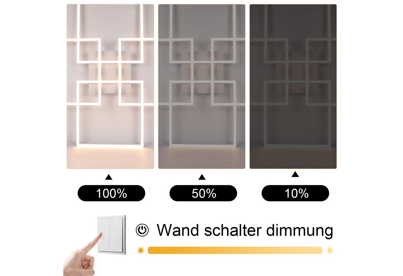 ZMH LED Deckenleuchte 32 W, 3929 lm, warmweiß 3000 K, dimmbar per Wandschalter, LED fest integriert, Warmweiß, Memory-Funktion, 4-Rahmen-Design – Bild 3 von 5