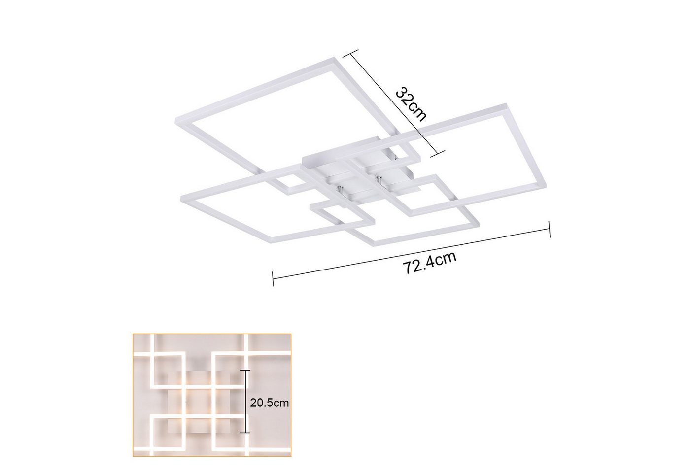 ZMH LED Deckenleuchte 32 W, 3929 lm, warmweiß 3000 K, dimmbar per Wandschalter, LED fest integriert, Warmweiß, Memory-Funktion, 4-Rahmen-Design – Bild 4 von 5