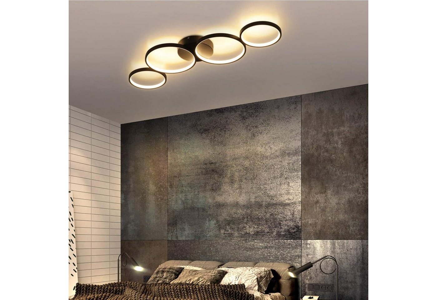 ZMH LED Deckenleuchte 4-Ring-Design, dimmbare Wohnzimmerlampe mit Fernbedienung, 3000–6500 K, Memory-Funktion, LED fest integriert, Warmweiß, Neutralweiß und Ka – Bild 3 von 5