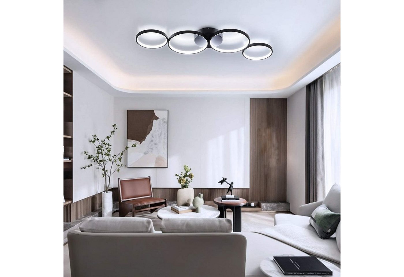 ZMH LED Deckenleuchte 4-Ring-Design, dimmbare Wohnzimmerlampe mit Fernbedienung, 3000–6500 K, Memory-Funktion, LED fest integriert, Warmweiß, Neutralweiß und Ka – Bild 4 von 5