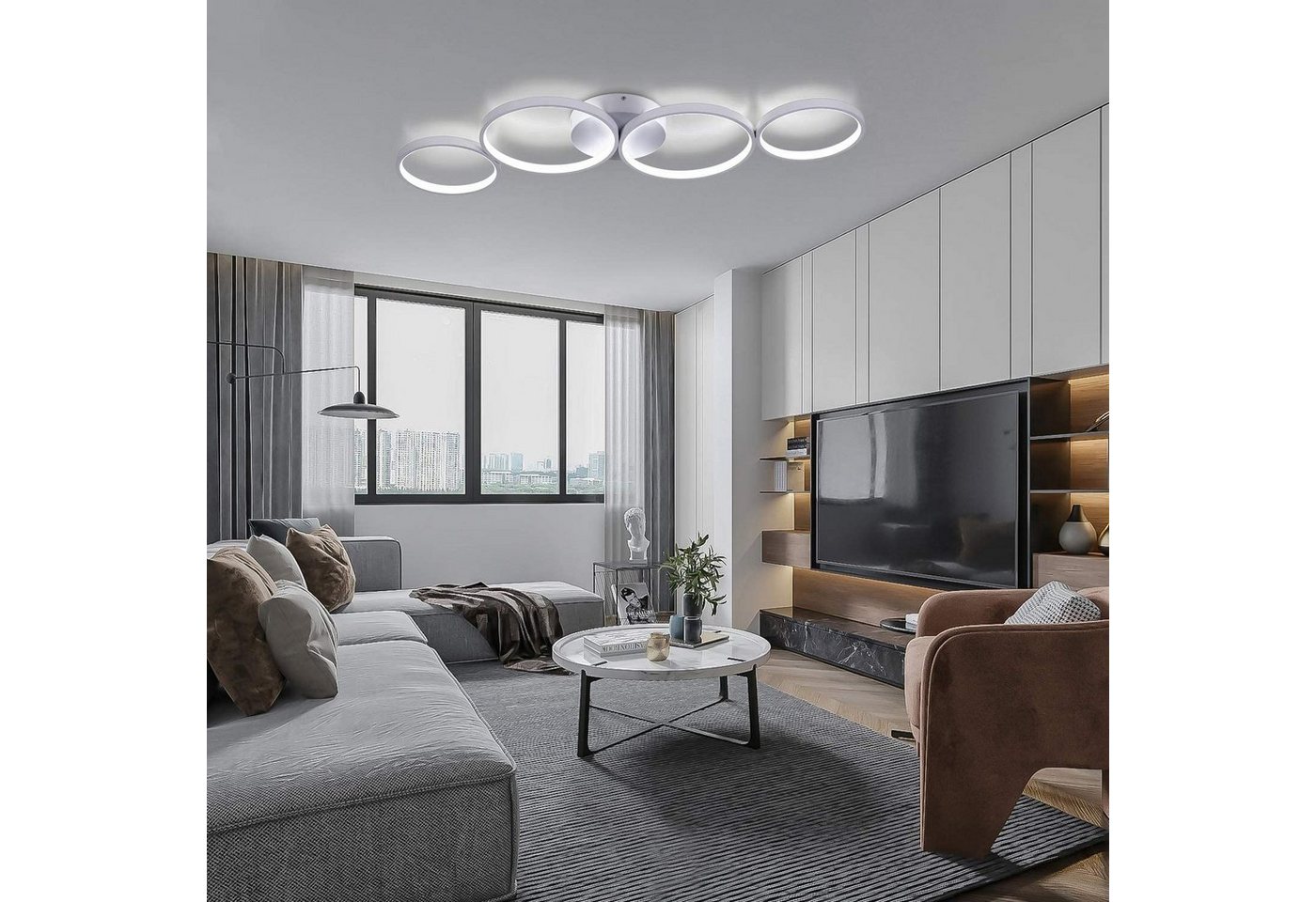 ZMH LED Deckenleuchte 4-Ring-Design, dimmbare Wohnzimmerlampe mit Fernbedienung, 3000–6500 K, Memory-Funktion, LED fest integriert, Warmweiß, Neutralweiß und Ka – Bild 3 von 5