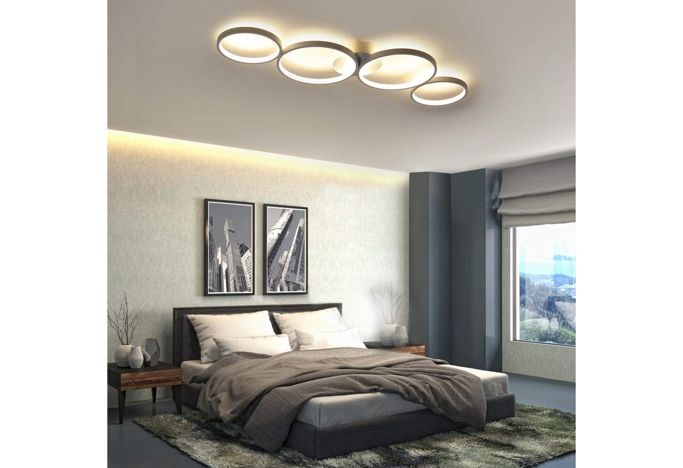 ZMH LED Deckenleuchte 4-Ring-Design, dimmbare Wohnzimmerlampe mit Fernbedienung, 3000–6500 K, Memory-Funktion, LED fest integriert, Warmweiß, Neutralweiß und Ka – Bild 4 von 5