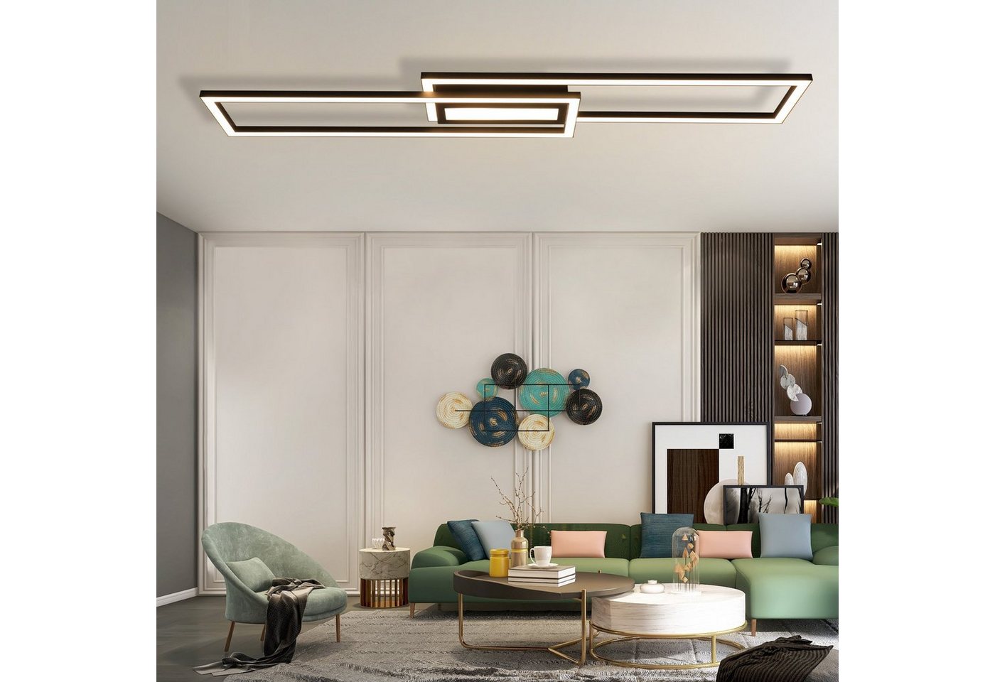 ZMH LED Deckenleuchte 50W Dimmbar Geometrisch Deckenlampe mit Fernbedienung Modern, LED fest integriert, 3000-6500K, Weiß/Schwarz Flurlampe Wohnzimmer Schlafzim – Bild 2 von 5